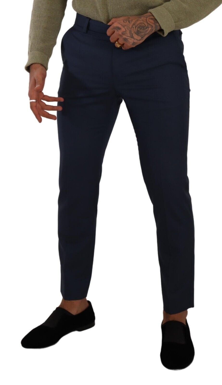 Dolce & Gabbana Dark Blue Wool Skinny Formal Dress Men's Pants