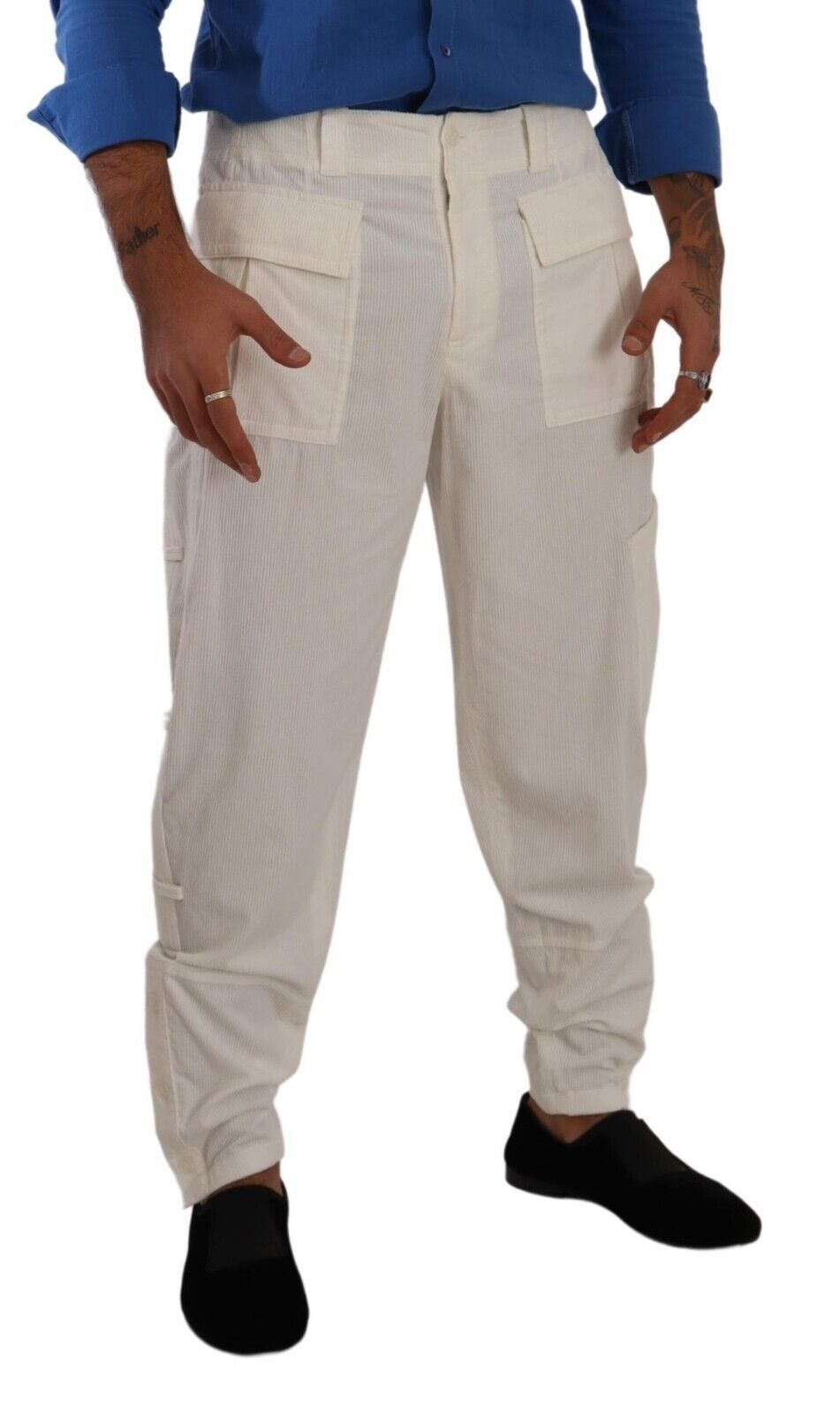 Dolce & Gabbana Off White Cotton Corduroy Cargo Men's Pants