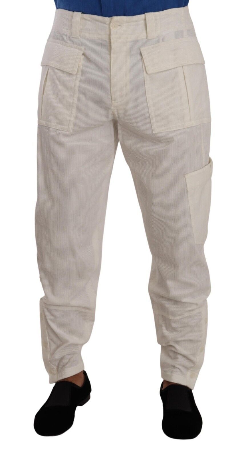 Dolce & Gabbana Off White Cotton Corduroy Cargo Men's Pants