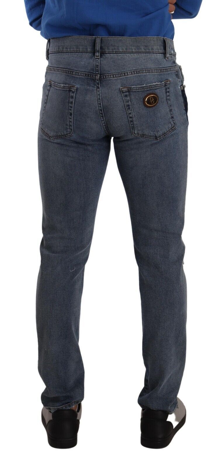 Dolce & Gabbana Blue Two Tone Tattered Cotton Slim Denim Men's Jeans