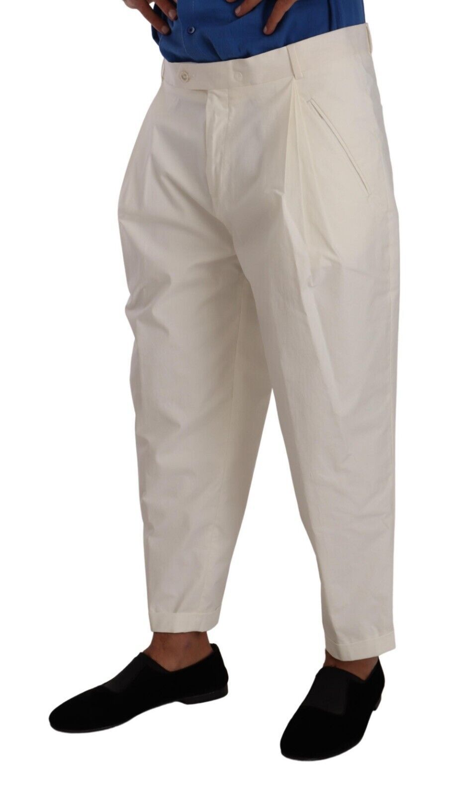 Dolce & Gabbana White Cotton Tapered Men Trouser Dress Men's Pants