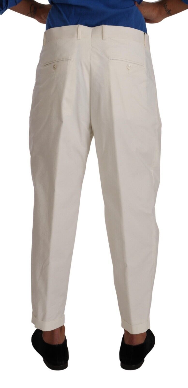 Dolce & Gabbana White Cotton Tapered Men Trouser Dress Men's Pants