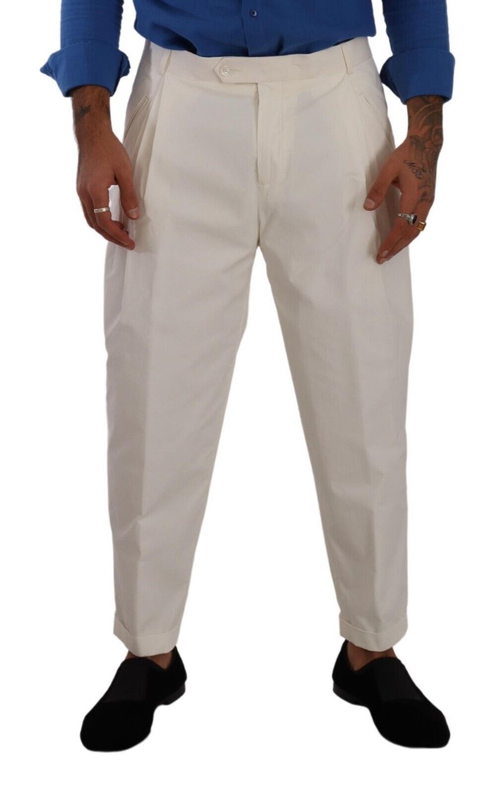 Dolce & Gabbana White Cotton Tapered Men Trouser Dress Men's Pants