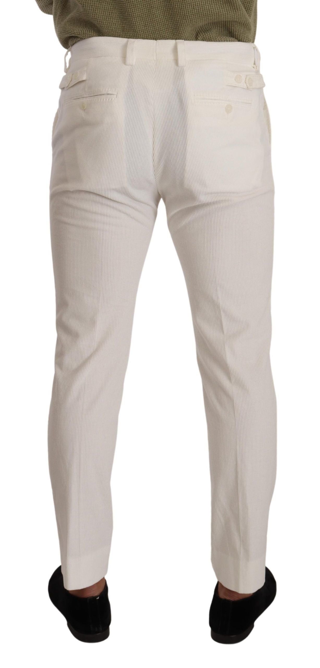 Dolce & Gabbana White Cotton Skinny Corduroy Trouser Men's Pants
