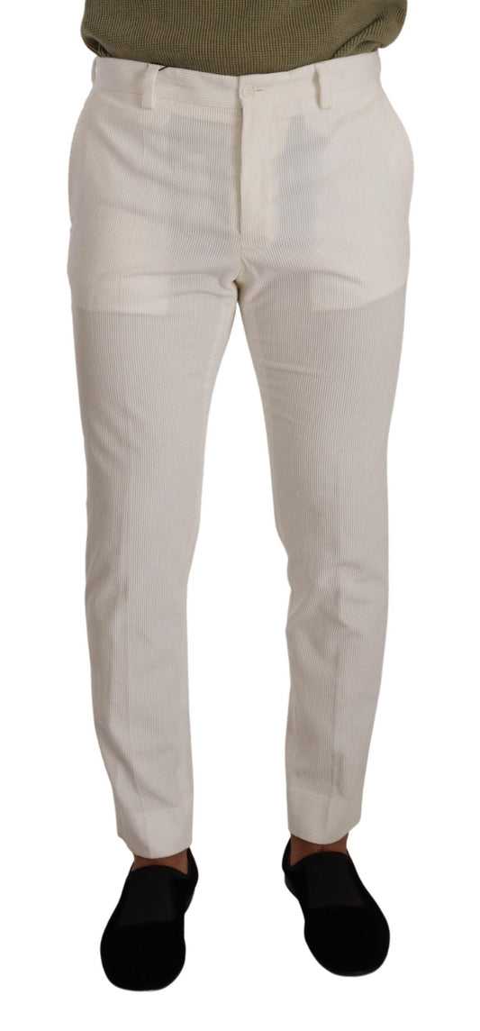 Dolce & Gabbana White Cotton Skinny Corduroy Trouser Men's Pants
