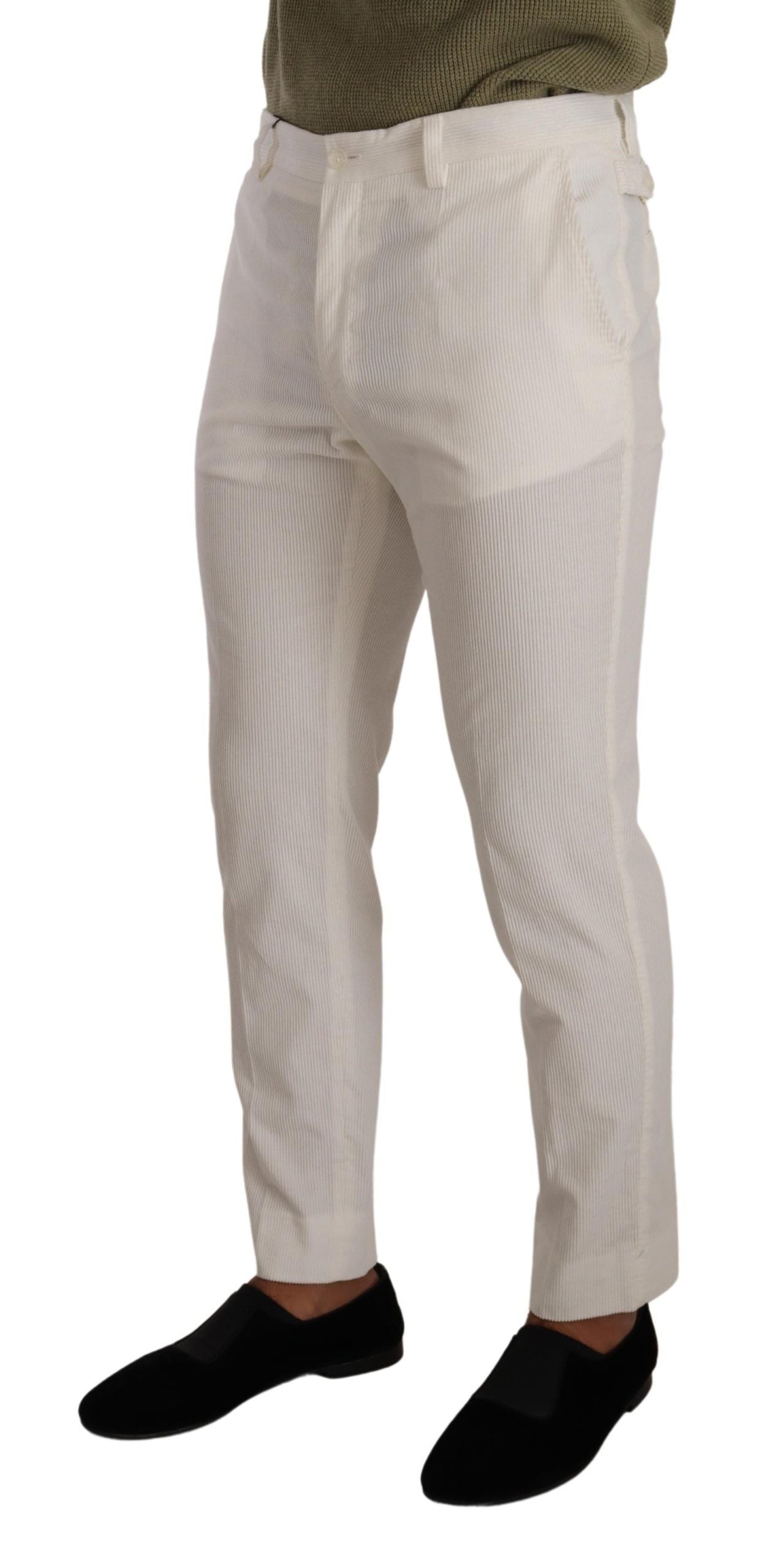 Dolce & Gabbana White Cotton Skinny Corduroy Trouser Men's Pants