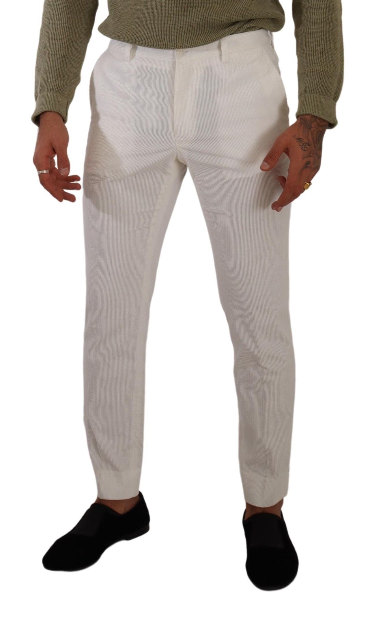 Dolce & Gabbana White Cotton Skinny Corduroy Trouser Men's Pants