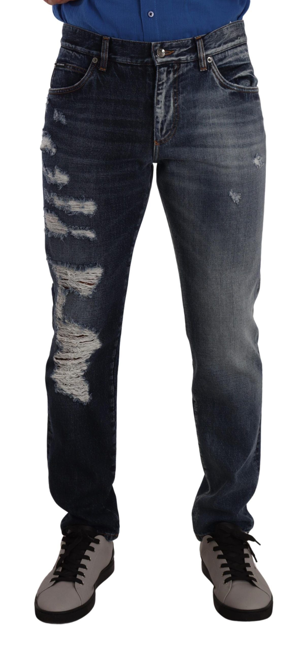 Dolce & Gabbana Blue Cotton Regular Denim Trousers Men's Jeans