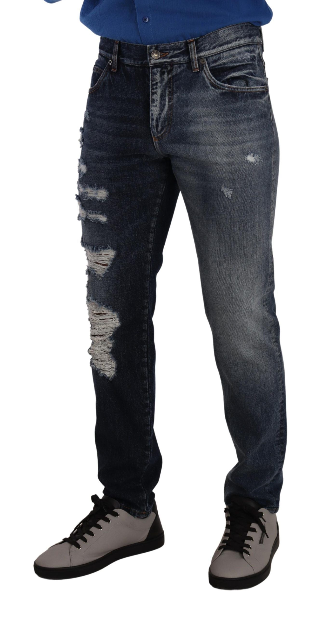 Dolce & Gabbana Blue Cotton Regular Denim Trousers Men's Jeans