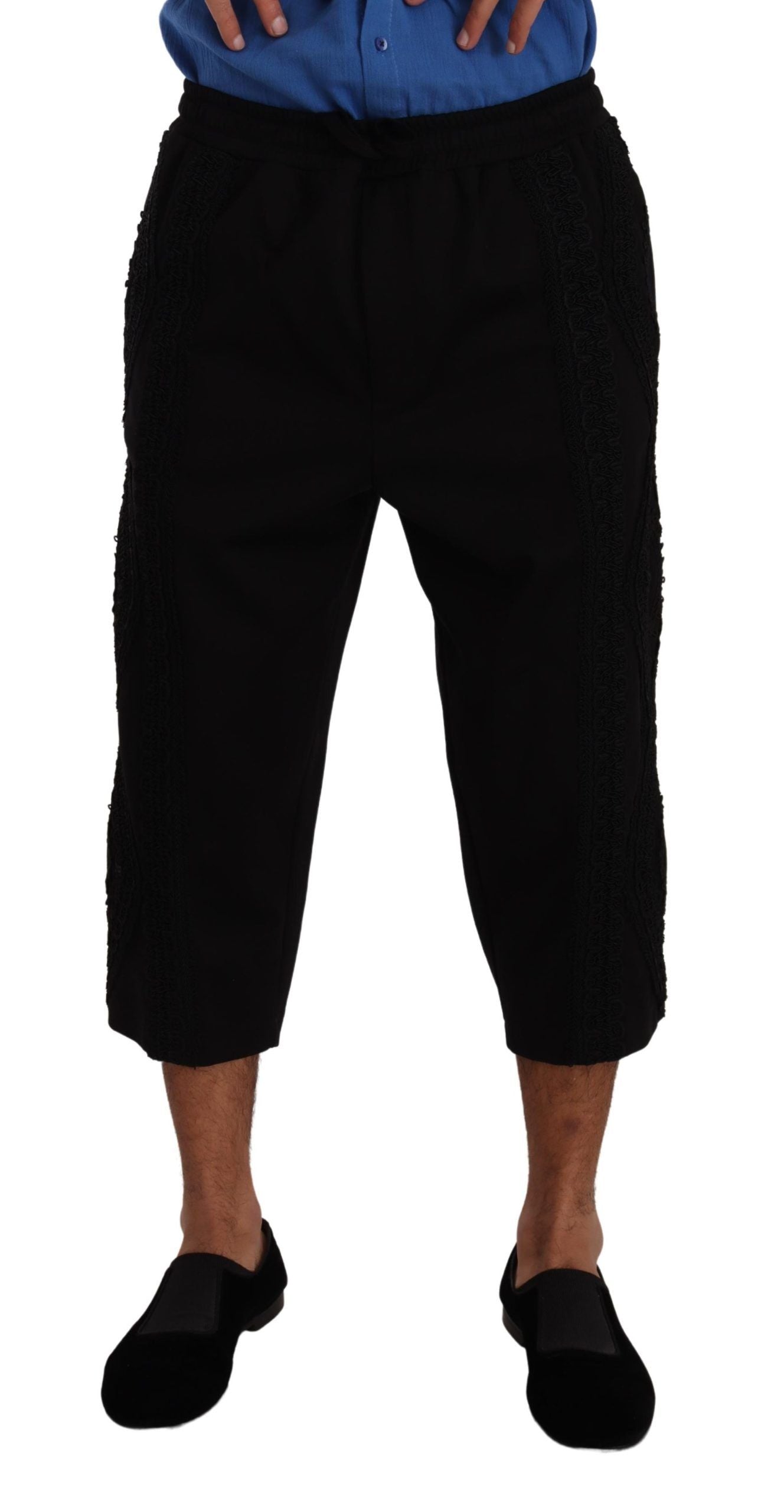 Dolce & Gabbana Black Cotton Torero Cropped Short Trouser Men's Pants