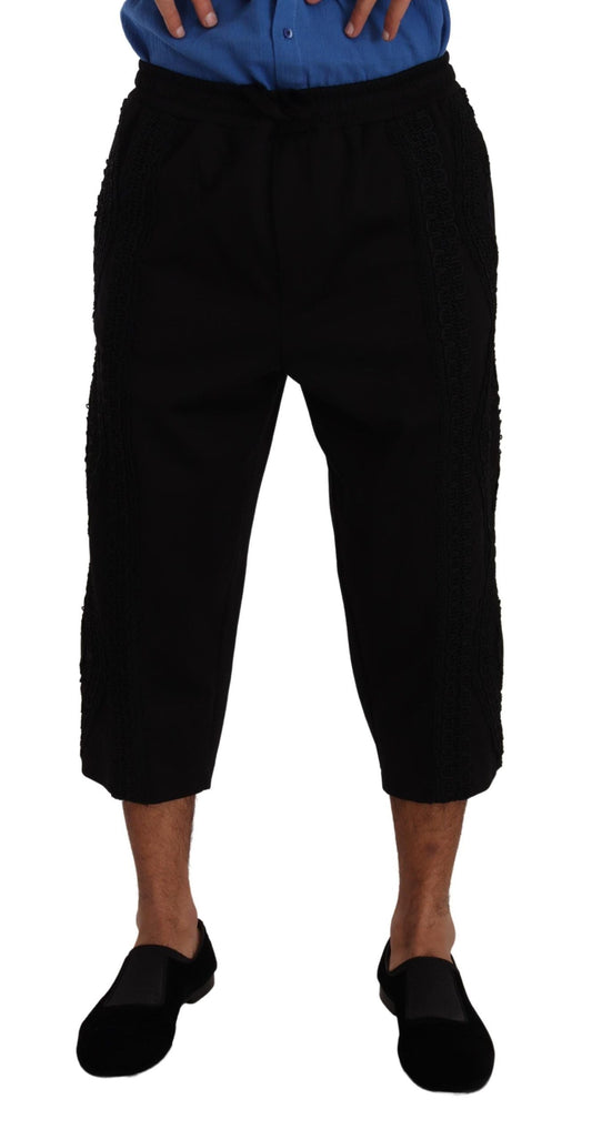 Dolce & Gabbana Black Cotton Torero Cropped Short Trouser Men's Pants