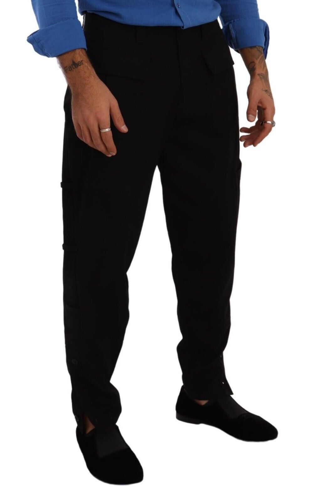 Dolce & Gabbana Black Cotton Stretch Tapered Cargo Men's Pants