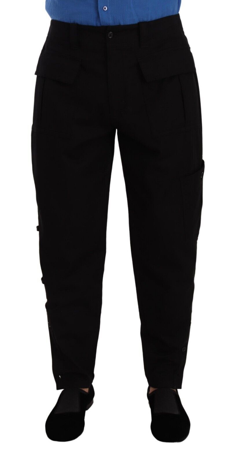 Dolce & Gabbana Black Cotton Stretch Tapered Cargo Men's Pants
