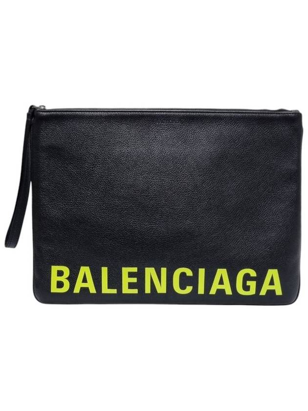 Balenciaga 594493 Neon Printing Logo Black Clutch