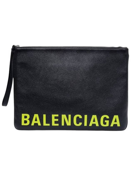 Balenciaga 594493 Neon Printing Logo Black Clutch