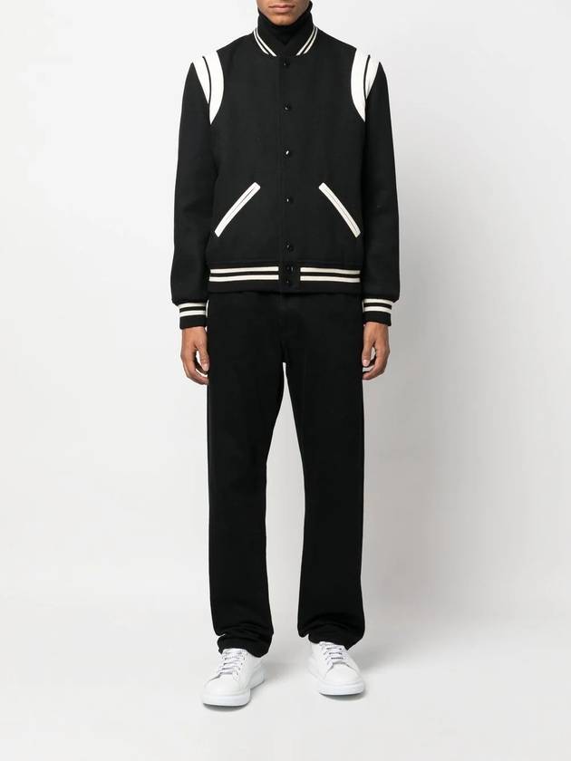 Saint Laurent Teddy Bomber Jacket in Wool Black White