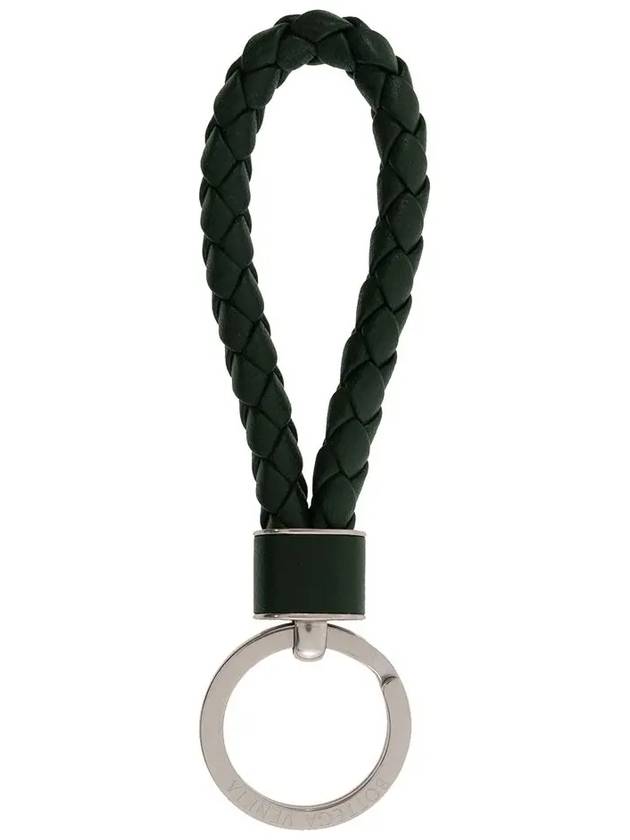 Bottega Veneta Intrecciato Leather Key Holder Dark Green
