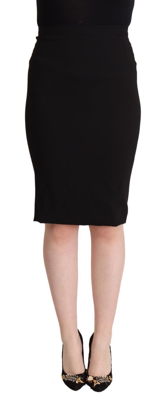Dolce & Gabbana Black High Waist Knee Length Pencil Cut Women's Skirt
