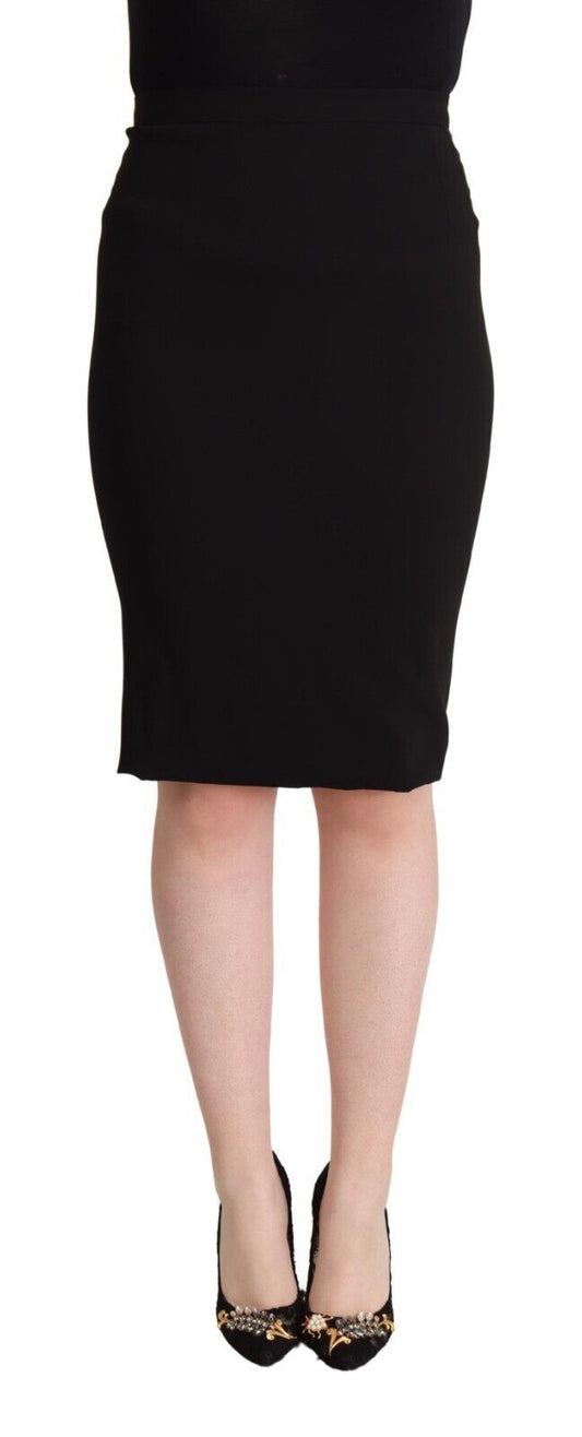 Dolce & Gabbana Black High Waist Knee Length Pencil Cut Women's Skirt
