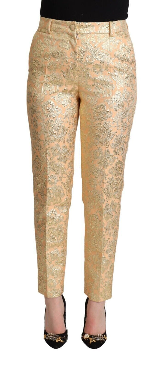 Dolce & Gabbana Elegant High-Waisted Pink Brocade Women's Pants