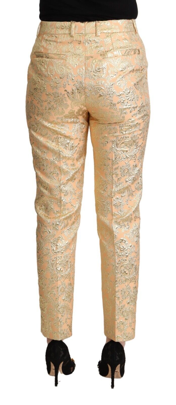 Dolce & Gabbana Elegant High-Waisted Pink Brocade Women's Pants