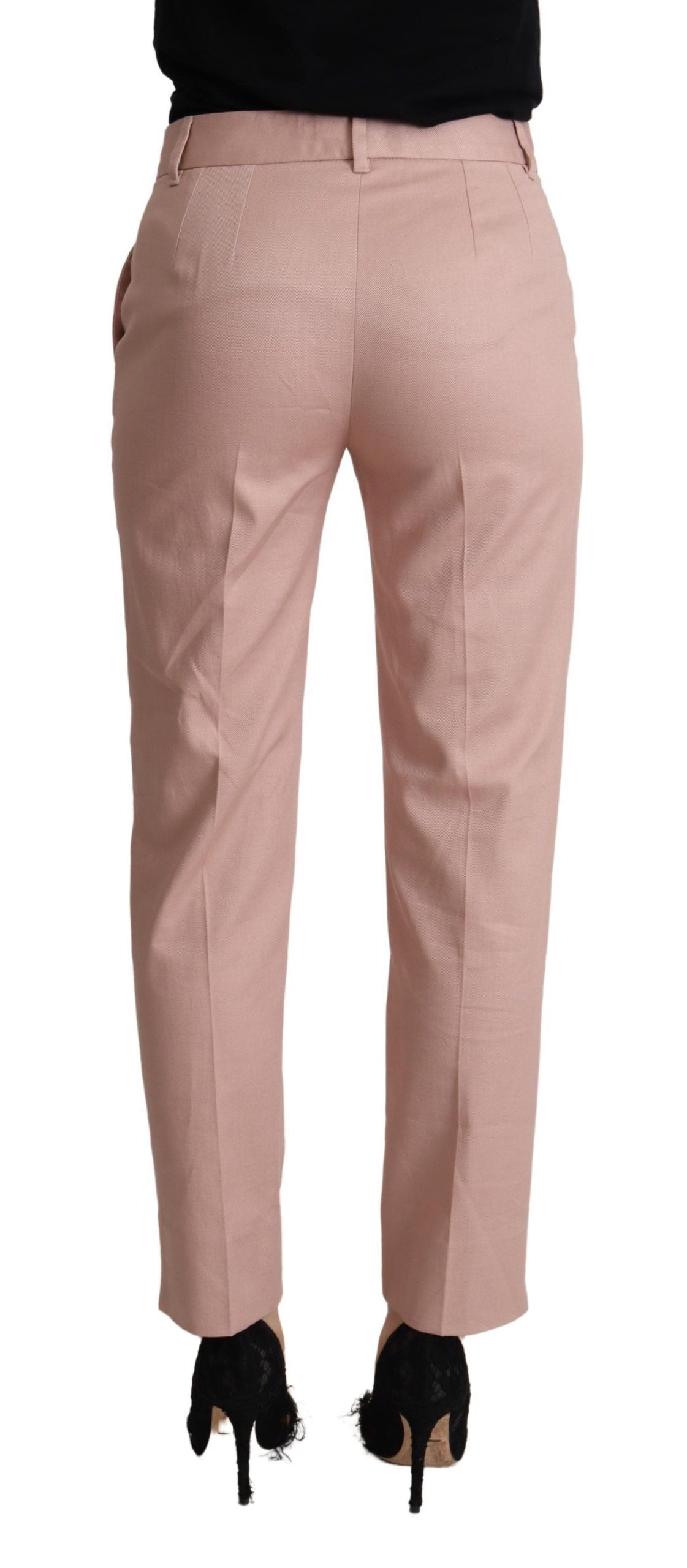Dolce & Gabbana Pink Cotton Mid Waist Trouser Tapered Women's Pants