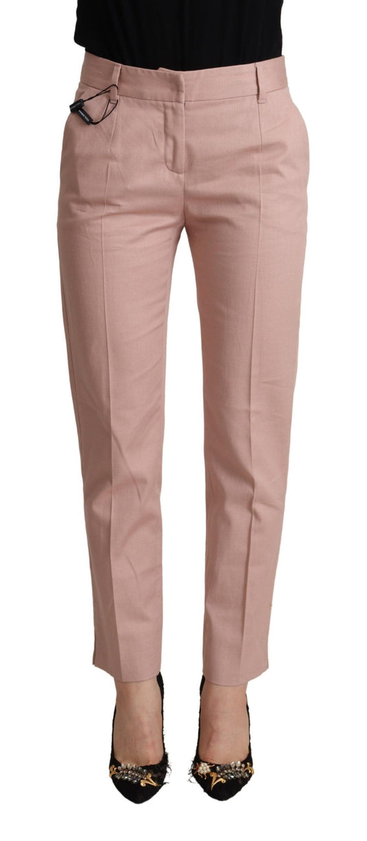 Dolce & Gabbana Pink Cotton Mid Waist Trouser Tapered Women's Pants