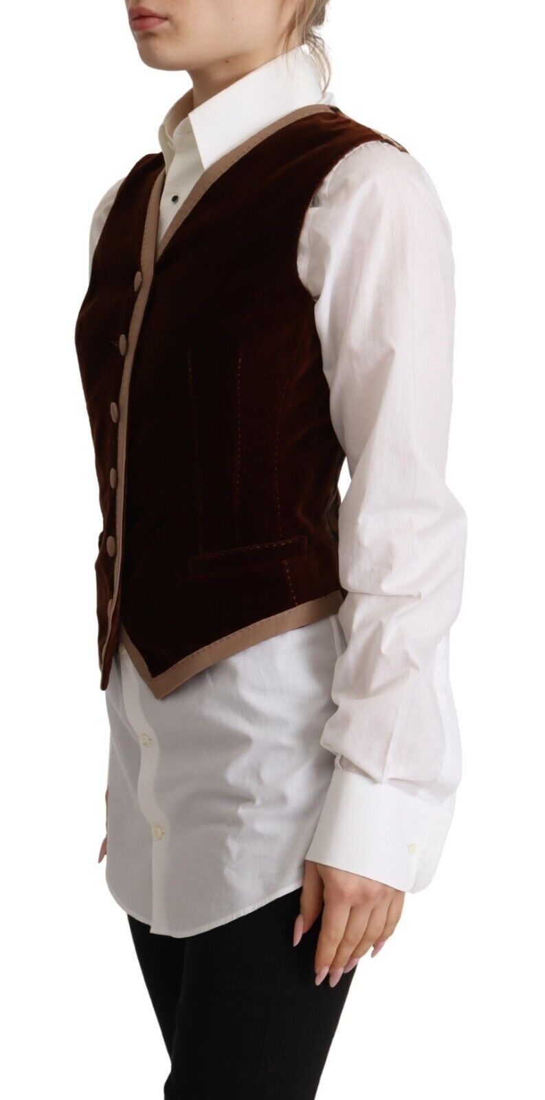 Dolce & Gabbana Bordeaux Velvet Cotton V-neck Sleeveless Vest Women's Top