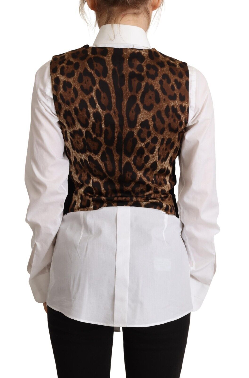Dolce & Gabbana Black V-neck Leopard Corduroy Button Vest Women's Top