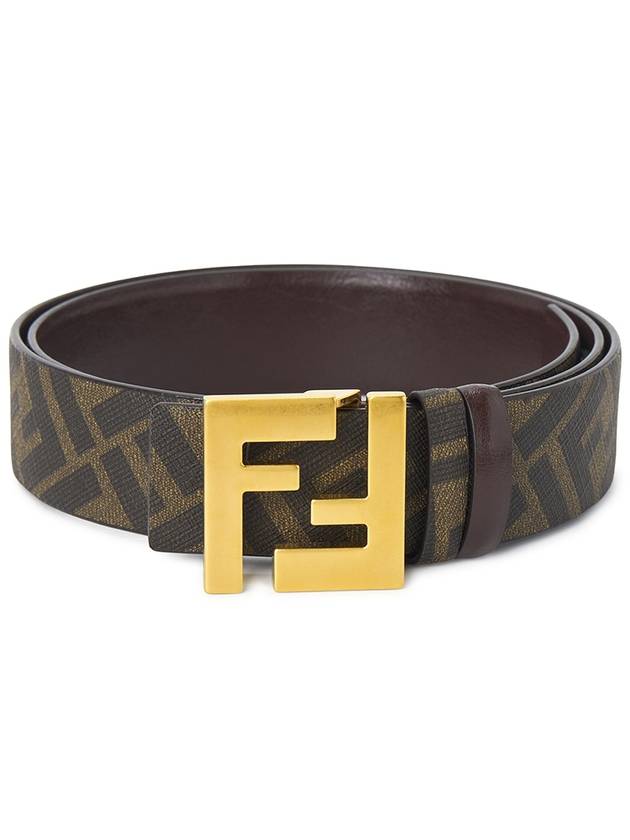 Fendi FF Square Buckle Reversible Leather Canvas Belt Brown