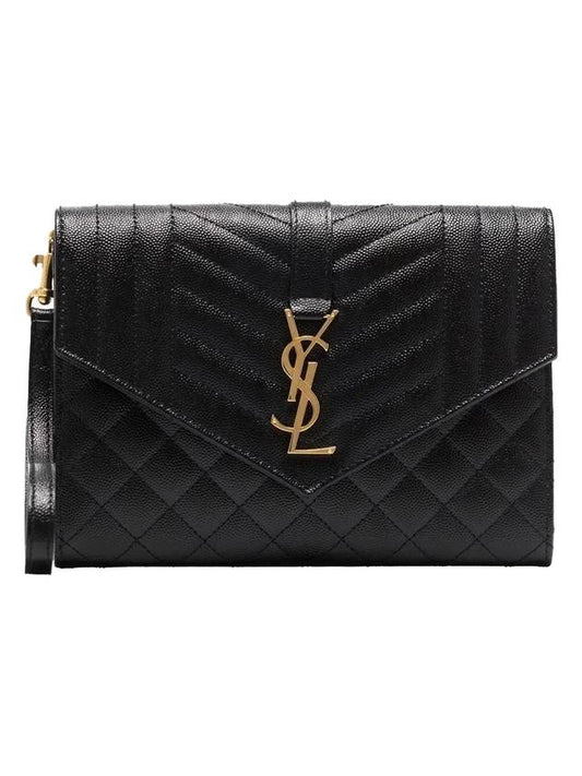 Saint Laurent Matelasse Gold Logo Strap Clutch Bag Black