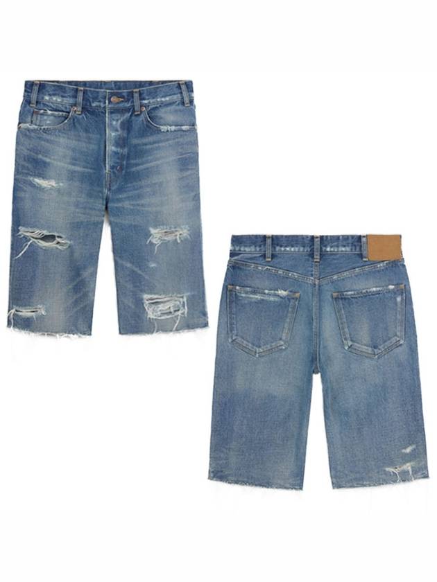CELINE Kurt Distress Straight Shorts Blue