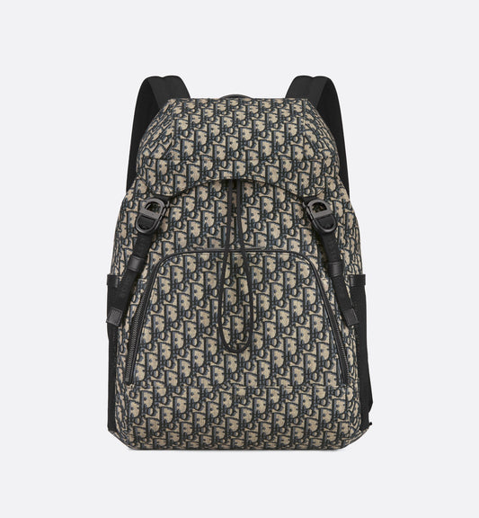 8 Backpack With Flap Beige And Black Dior Oblique Jacquard