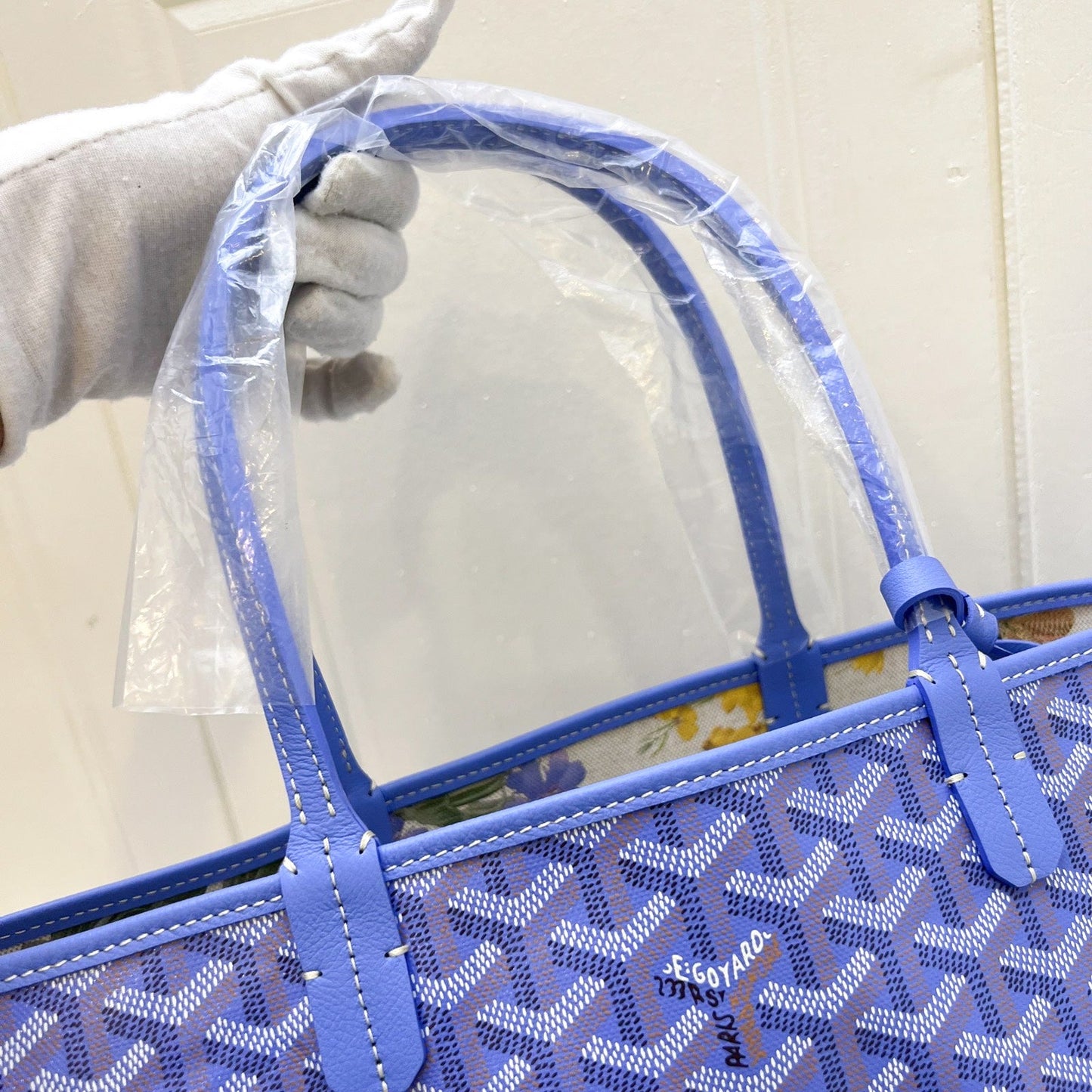 Goyard 2025 Limited Edition Saint Louis PM Tote in Reversible Iris Goyardine Canvas and Floral Cotton / Linen Interior