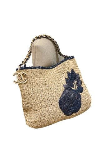 Chanel Bicolor Coco Country Seagrass Camellia Large Bag