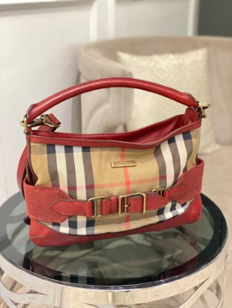 Burberry Burgundy House Check Parsons Hobo Bag