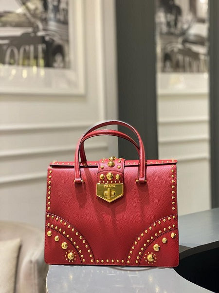 Prada Red Lux Studded Handle Bag