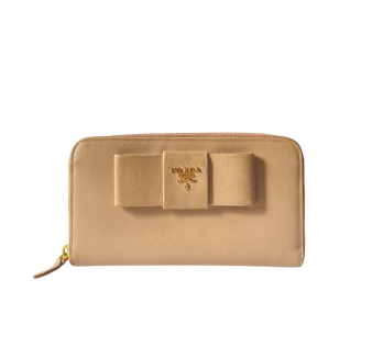 Prada Beige Bow Zip Around Long Wallet