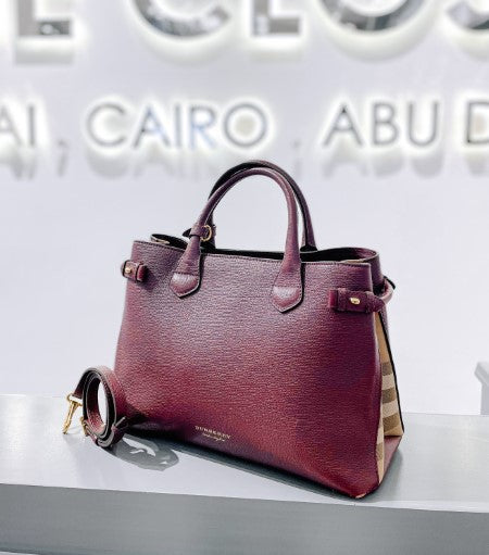 Burberry Burgundy Banner Tote Medium Bag