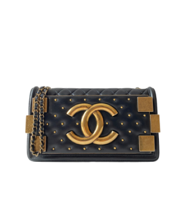 Chanel Black Quilted Horizontal Boy Brick Studded Flap Bag