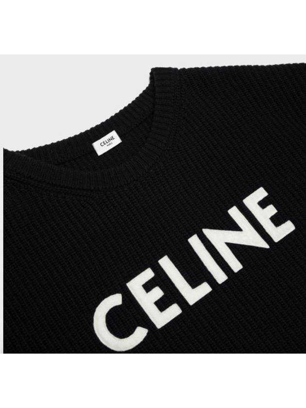 CELINE Logo Oversized Wool Knit Top Black
