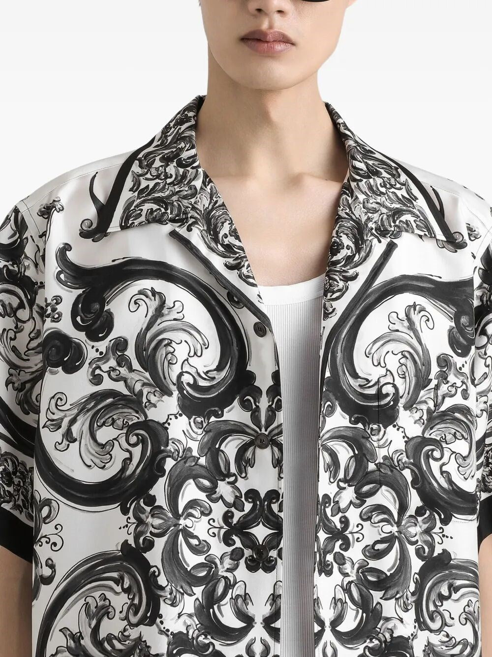 Dolce & Gabbana Men Silk Twill Hawaiian Shirt With Majolica Print