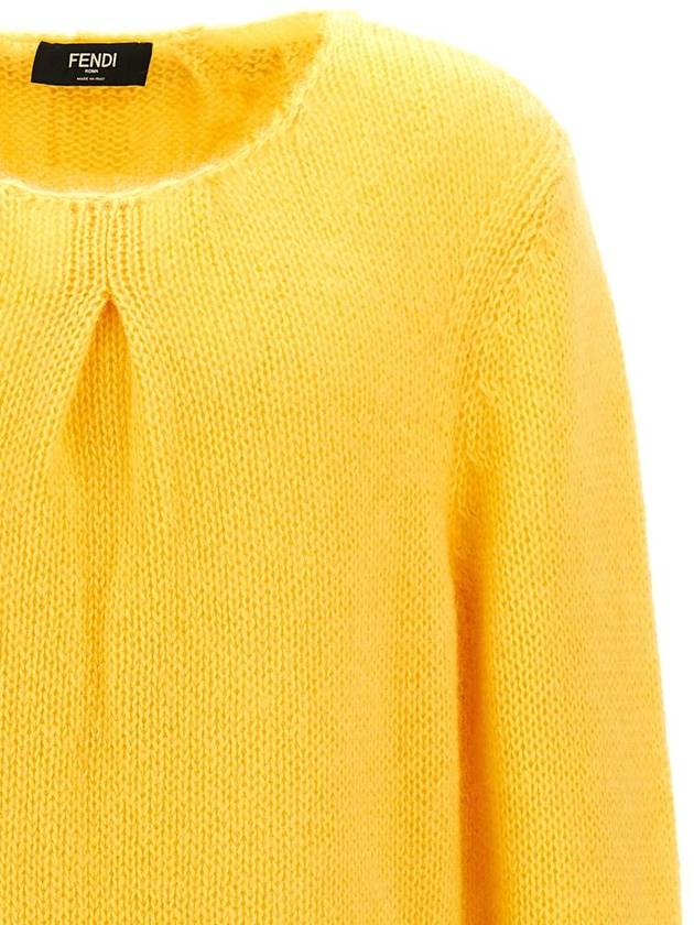 Fendi Crew Neck Mohair Knit Top Yellow