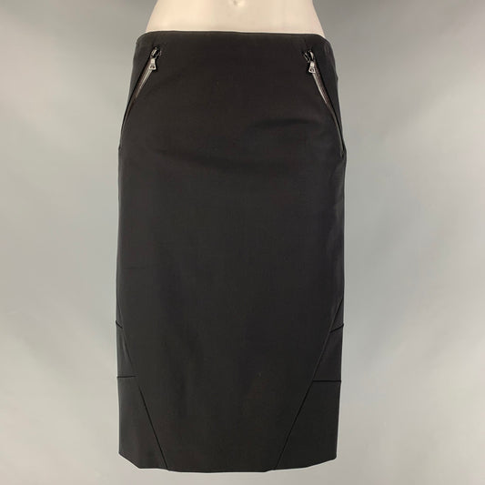 PRADA Size 4 Black Polyester Solid Pencil Skirt