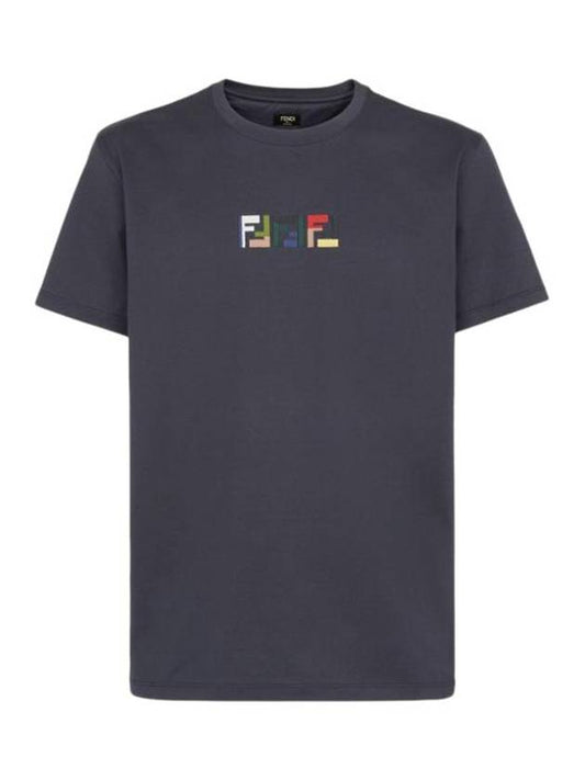 Fendi Embroidered Logo Short Sleeve T-Shirt Grey