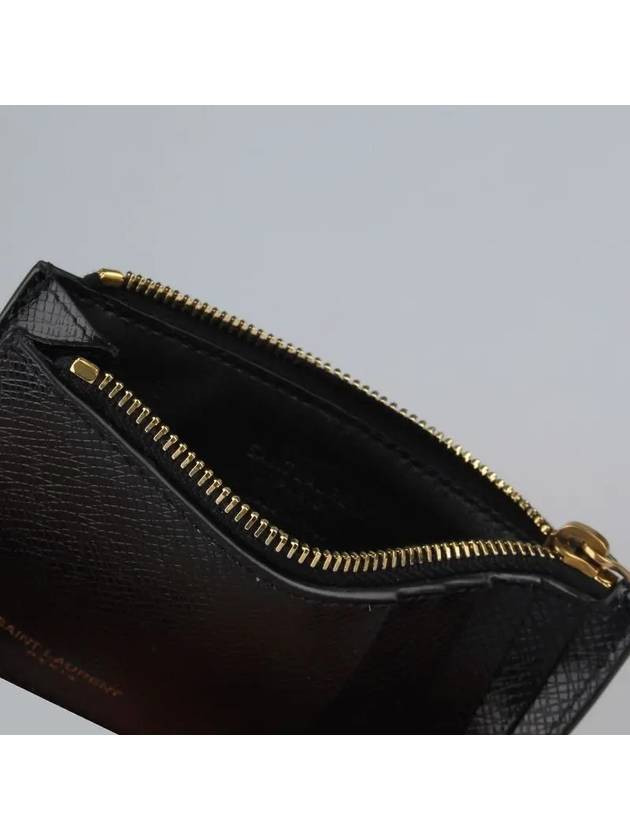 Saint Laurent Coated Bark Leather Fragment Zipper Card Wallet Black