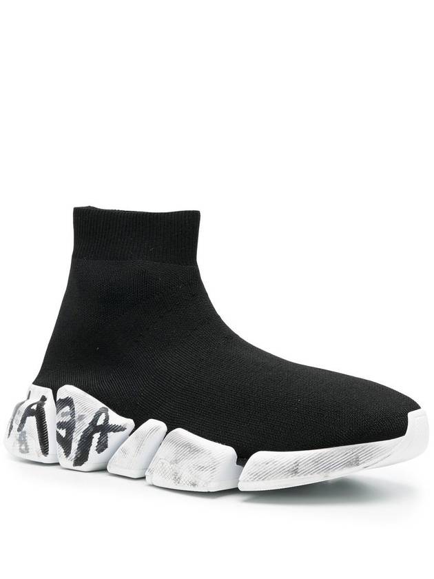 Balenciaga Speed 2.0 Graffiti Knit High Top Sneakers Black