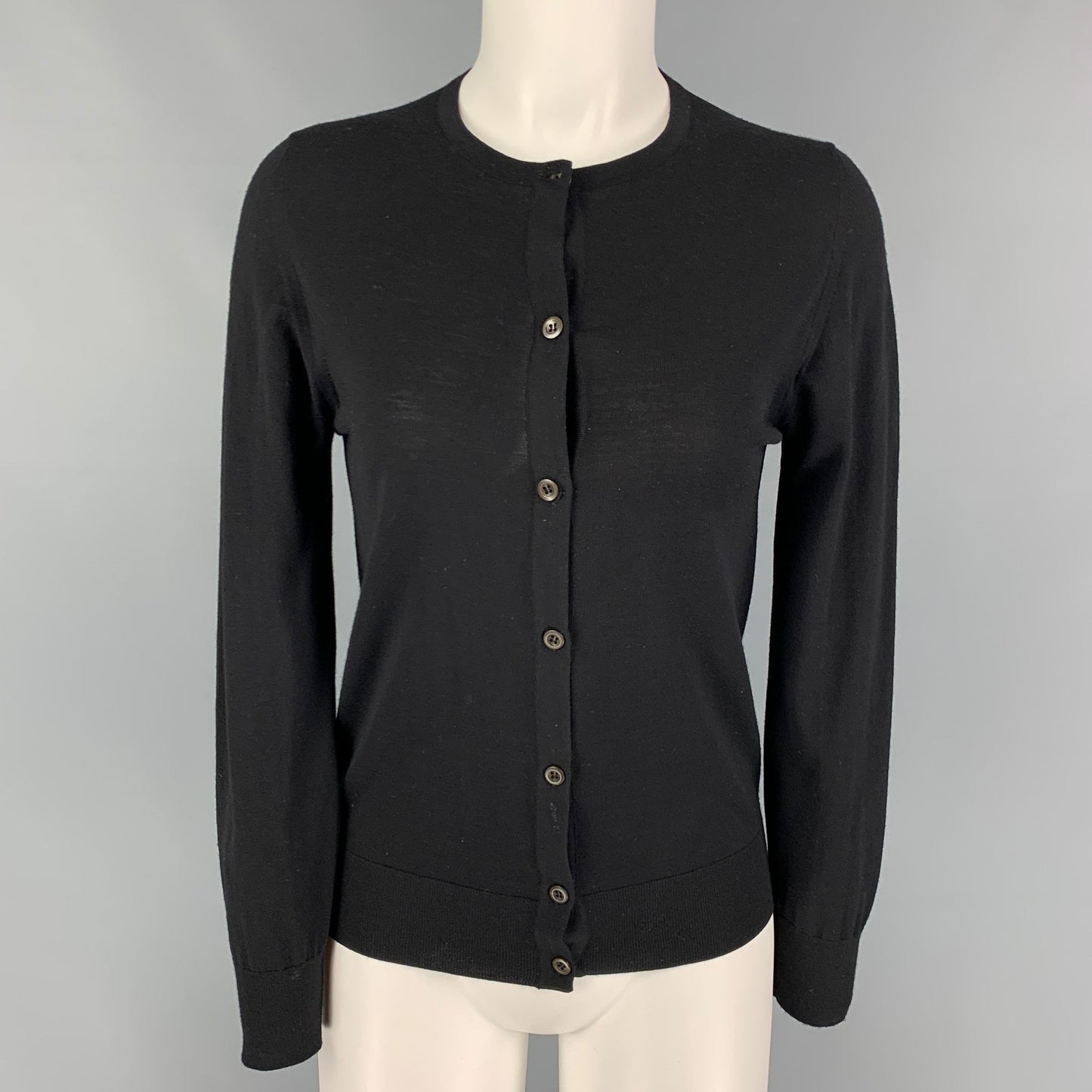 PRADA Size 2 Black Wool Long Sleeve Cardigan