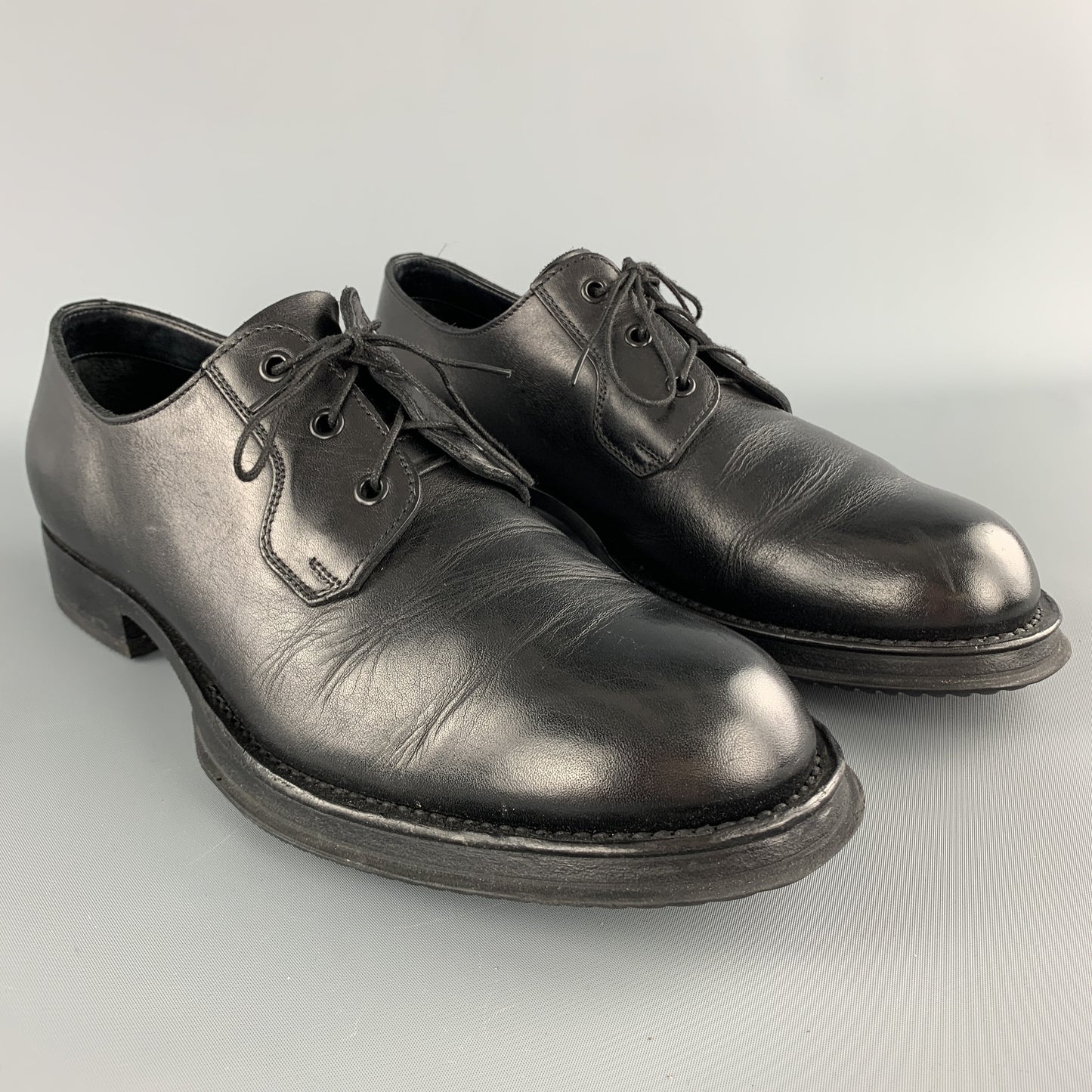 PRADA Size 9 Black Leather Lace Up Derby Dress Shoes