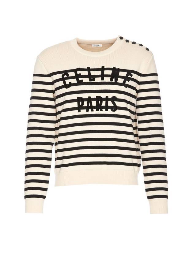 CELINE Mariniere Cotton Knit Top Off-White Black